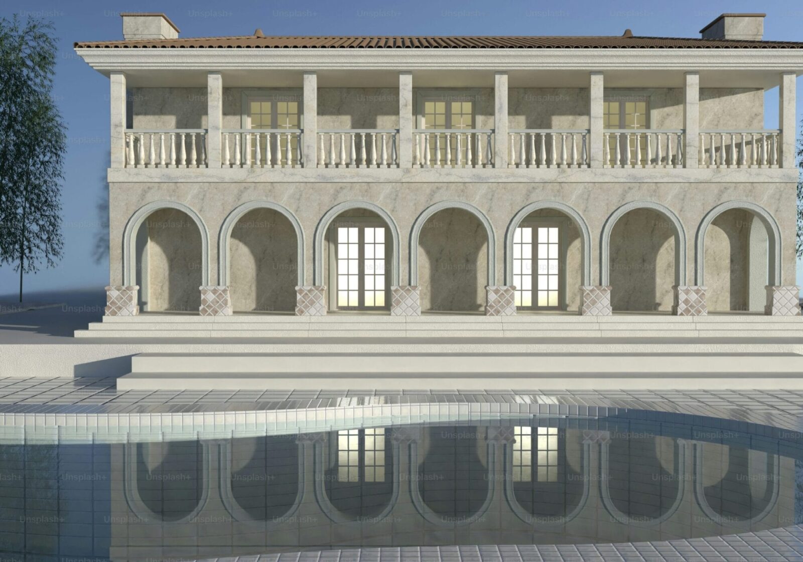Moorish-Gothic Monserrate Palace reflected in its garden pool