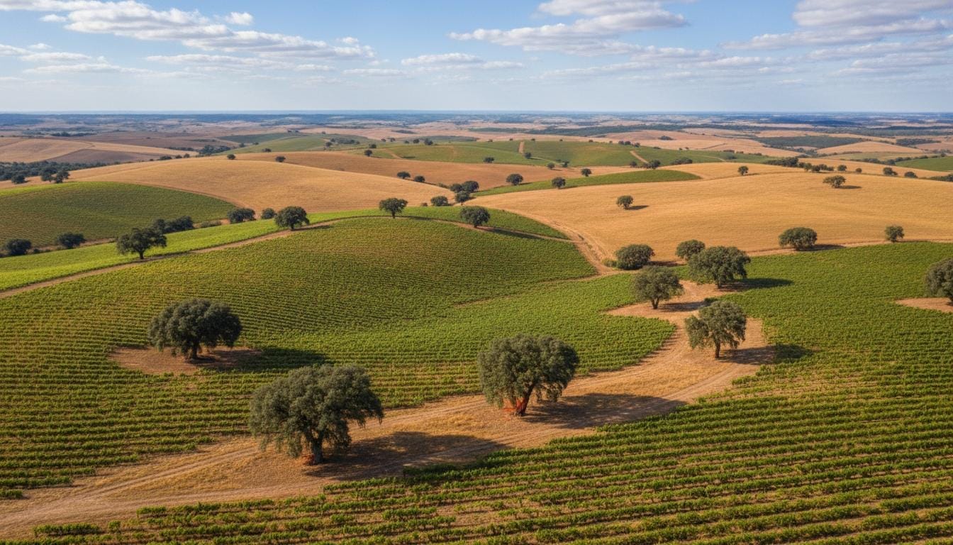 Golden Alentejo plains landscape seen from Évora's medieval walls
