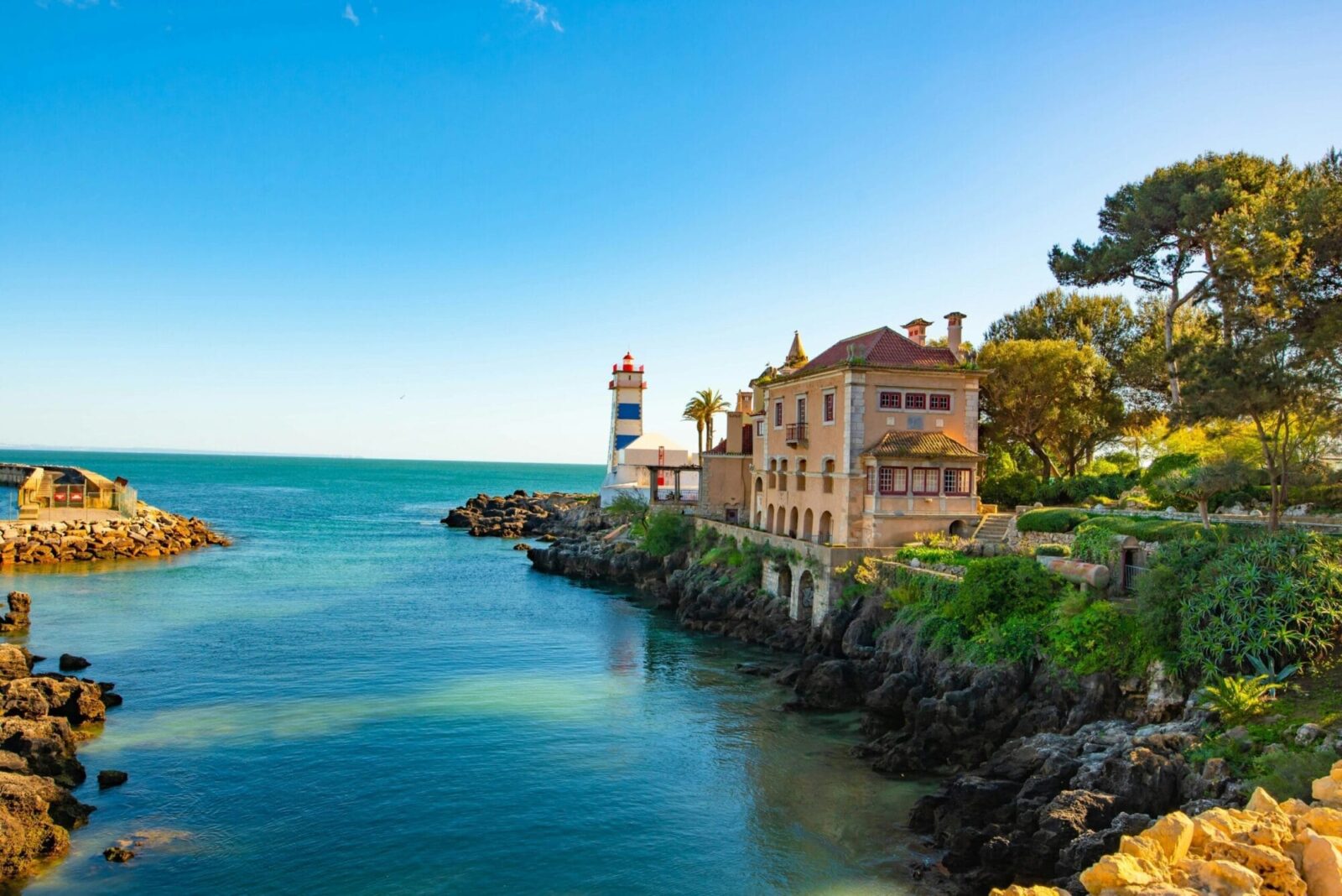 Cascais coastline with the Atlantic Ocean and fishing harbour