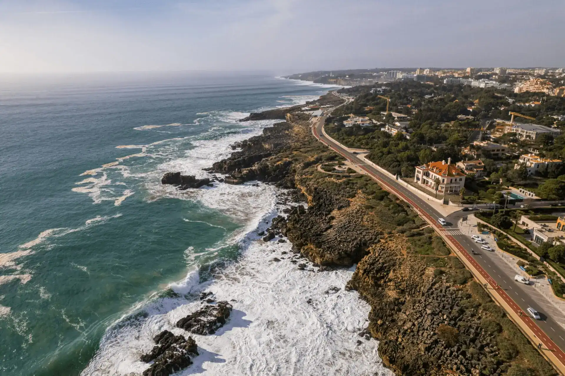 Cascais coastal road aerial view — Atlantic Portugal